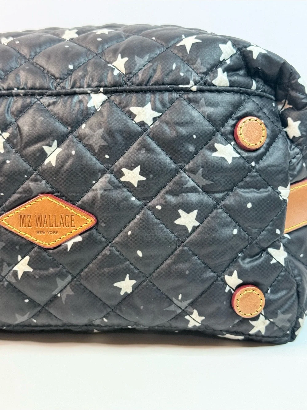 MZ Wallace Sutton StarLight Star Quilted Satchel Crossbody Bag Leather Trim